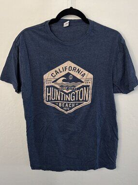 Huntington Beach California Surf City Navy Graphic Tee | Size L